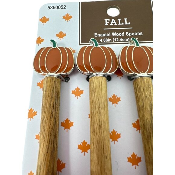 Pumpkin Wood Spoon Set Of 4 Fall Autumn Country Farmhouse Modern Holiday New - Picture 2 of 8
